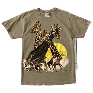 Vintage Y2K Giraffes in Savanna 2003 Look & Touch Zoo Size M T Shirt